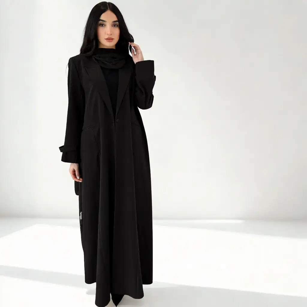 Elegant woman in black dress.webp