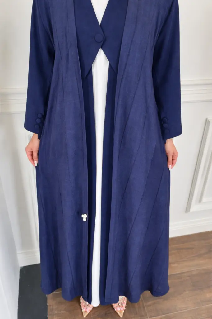 Elegant navy blue abaya in focus.webp